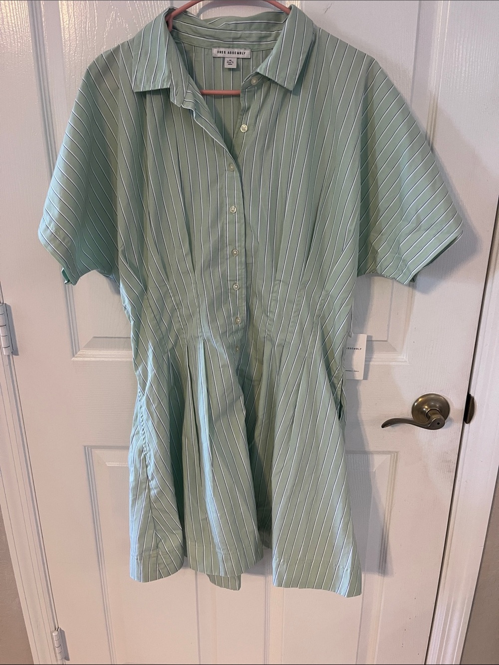 Free Assembly Mint Green Striped Shirt Midi Dress